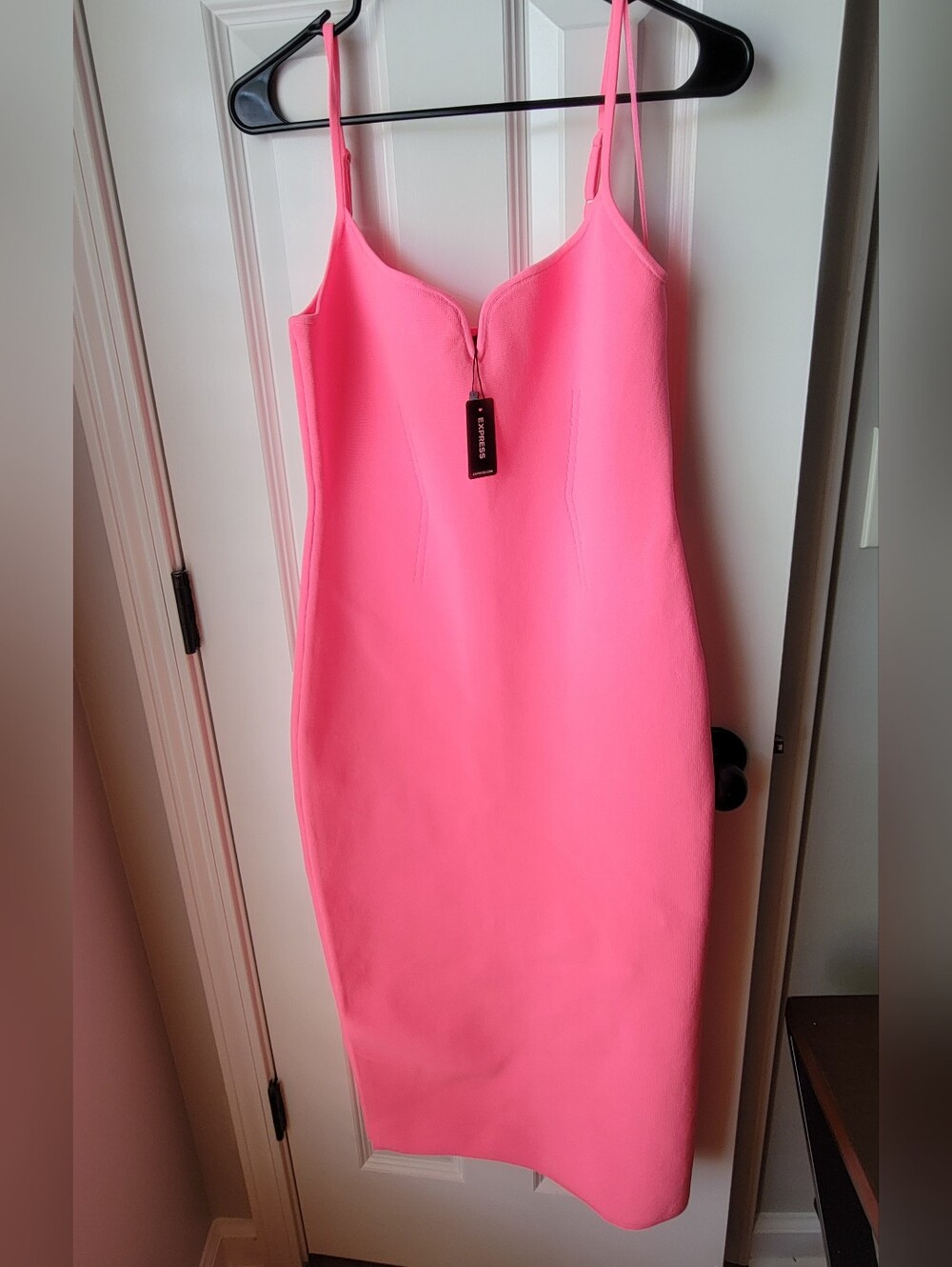 Express Neon Pink Spaghetti Strap Midi Dress
